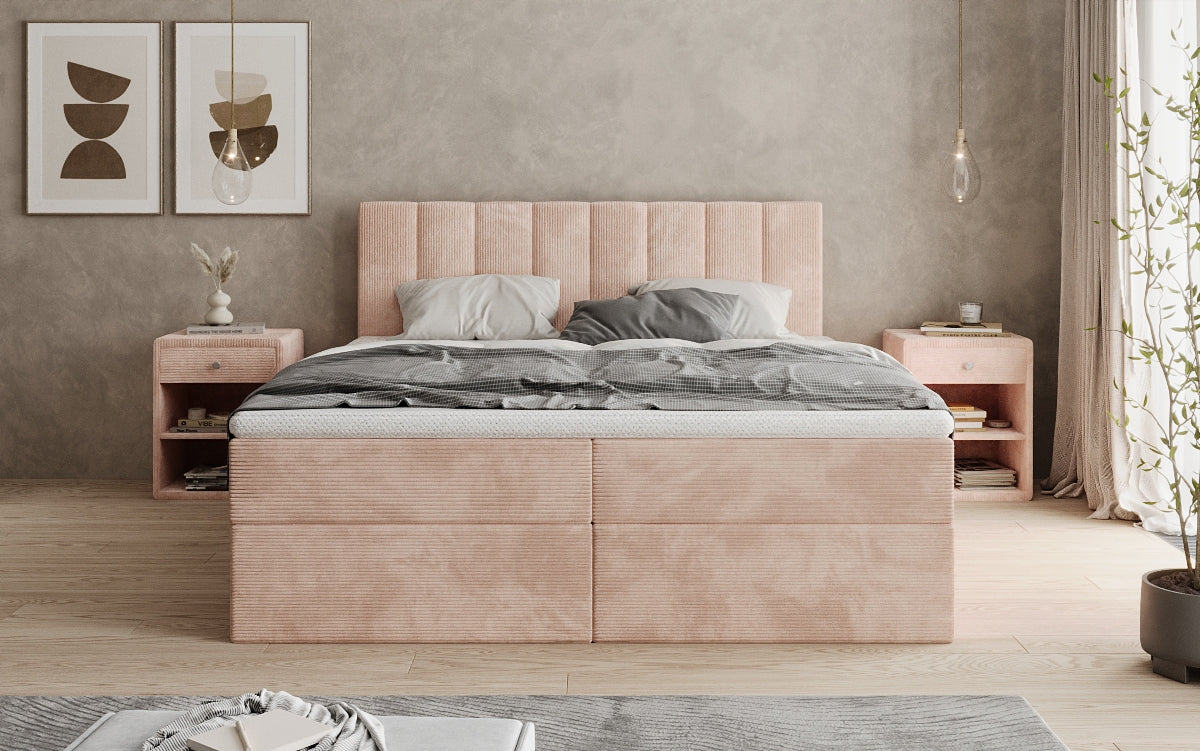 Boxspringbed Sofia in Ribstof met opbergruimte