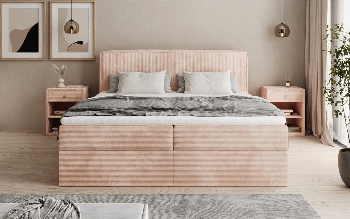 Boxspringbed Marea in Ribstof met opbergruimte