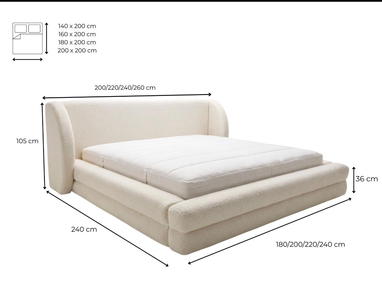 Design gestoffeerd bed Liv in Teddystof Bouclé met opbergruimte