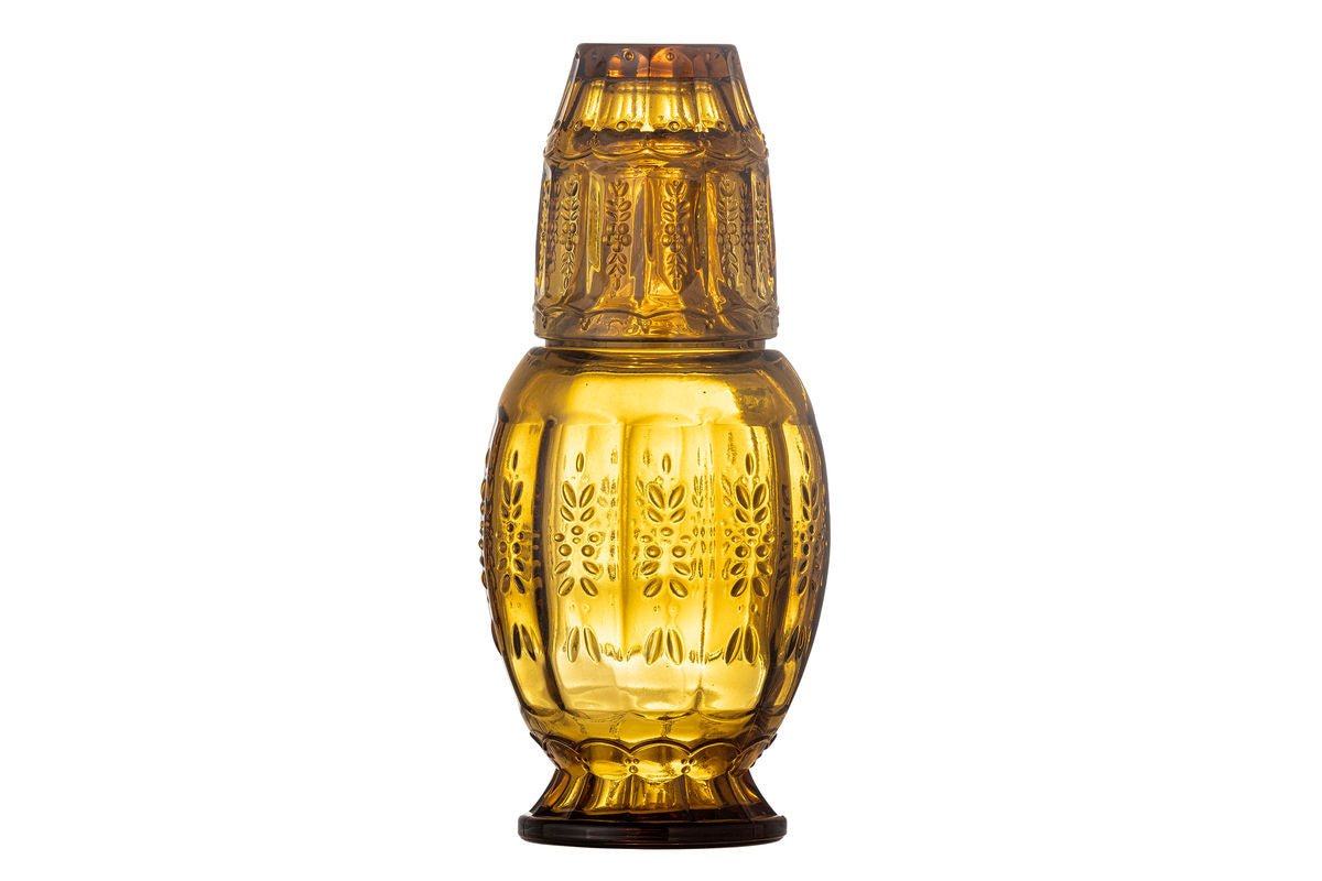 Dekanter- en glasset Lior – glas in warme barnsteenkleur