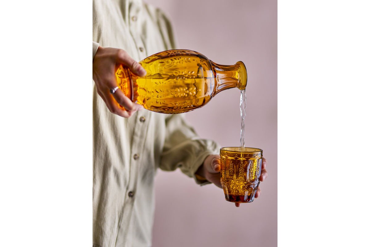 Dekanter- en glasset Lior – glas in warme barnsteenkleur