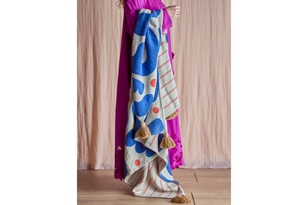 Plaid Kiral - Blauw, van gerecycled katoen