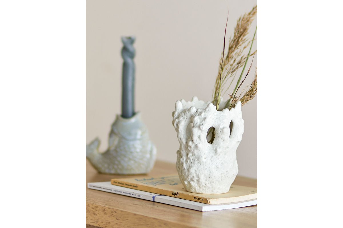 Vaas "Cliff" - witte steengoed vaas
