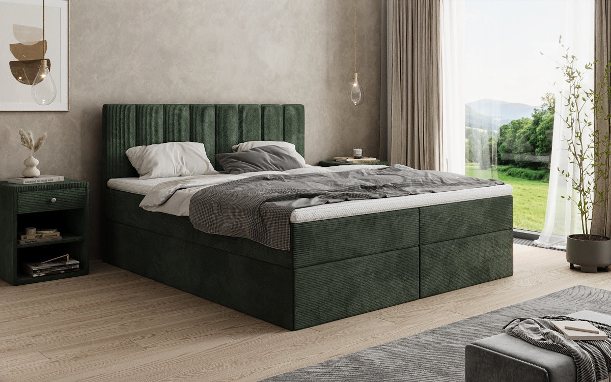 Boxspringbed Sofia in Ribstof met opbergruimte