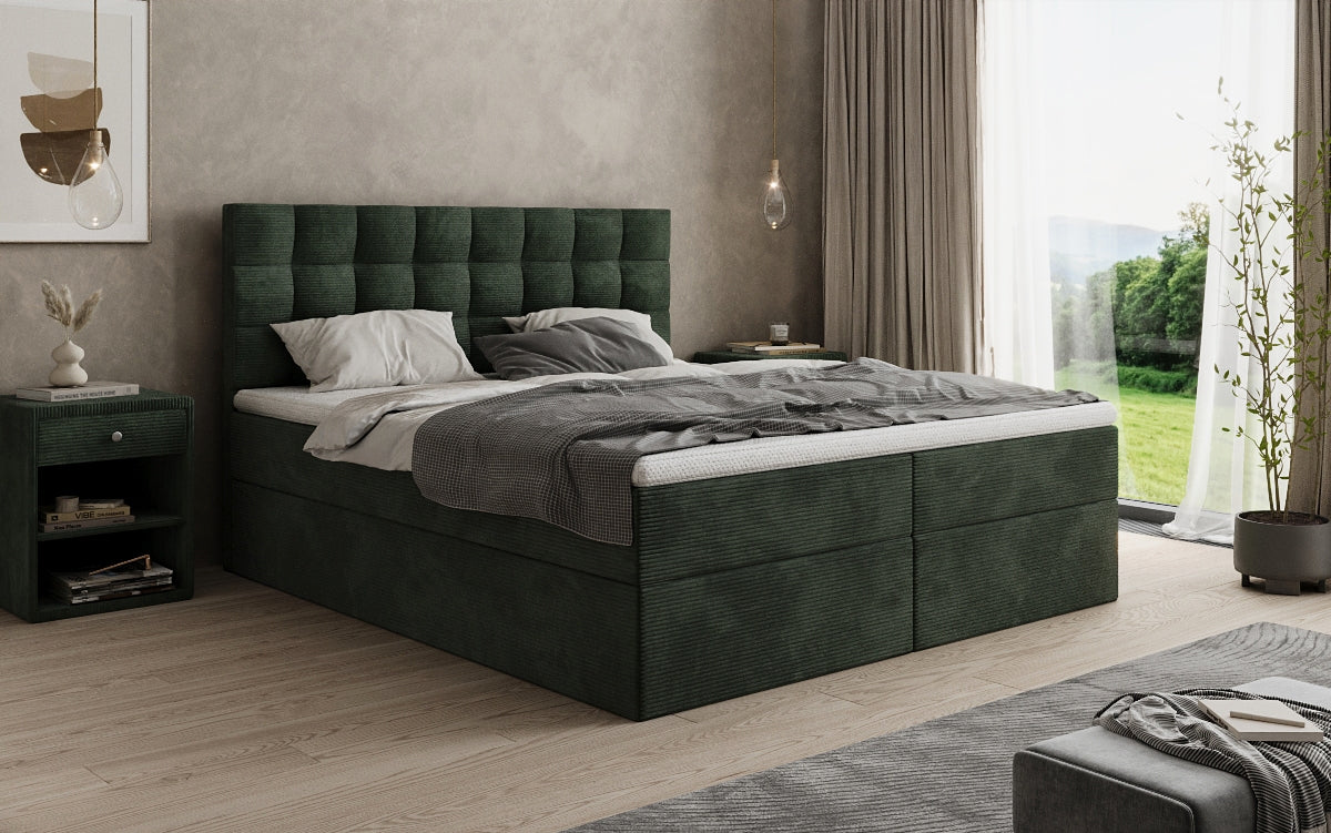 Boxspringbed Como in Ribstof met opbergruimte