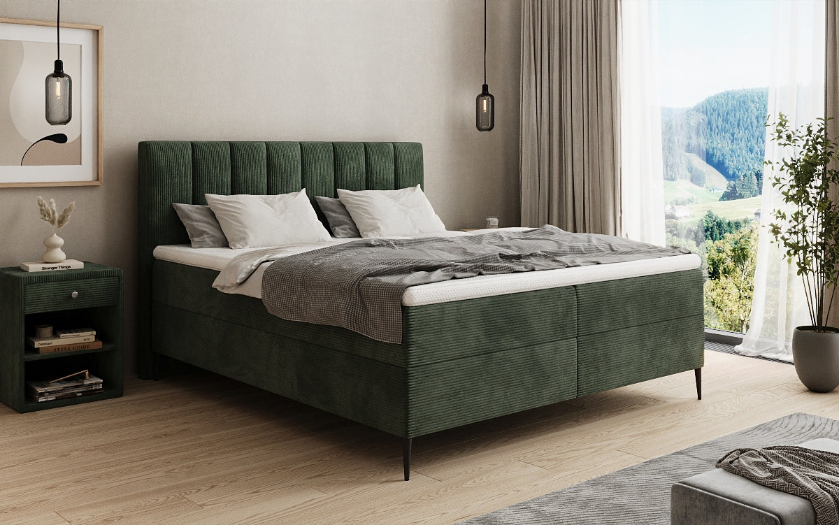 Boxspringbed Lucca in Ribstof met opbergruimte en poten