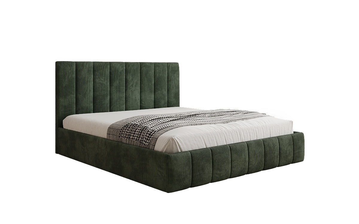 Designer gestoffeerd bed Mila in Ribstof met opbergruimte