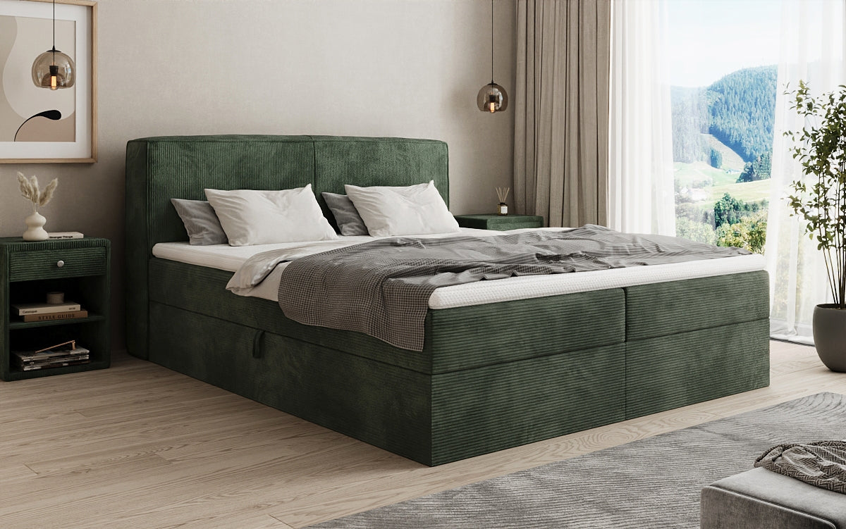 Boxspringbed Marea in Ribstof met opbergruimte