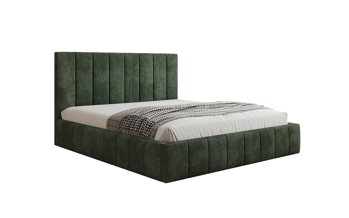 Designer gestoffeerd bed Maja in Ribstof met opbergruimte