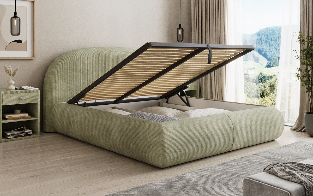 Design gestoffeerd bed Loop in Ribstof met opbergruimte