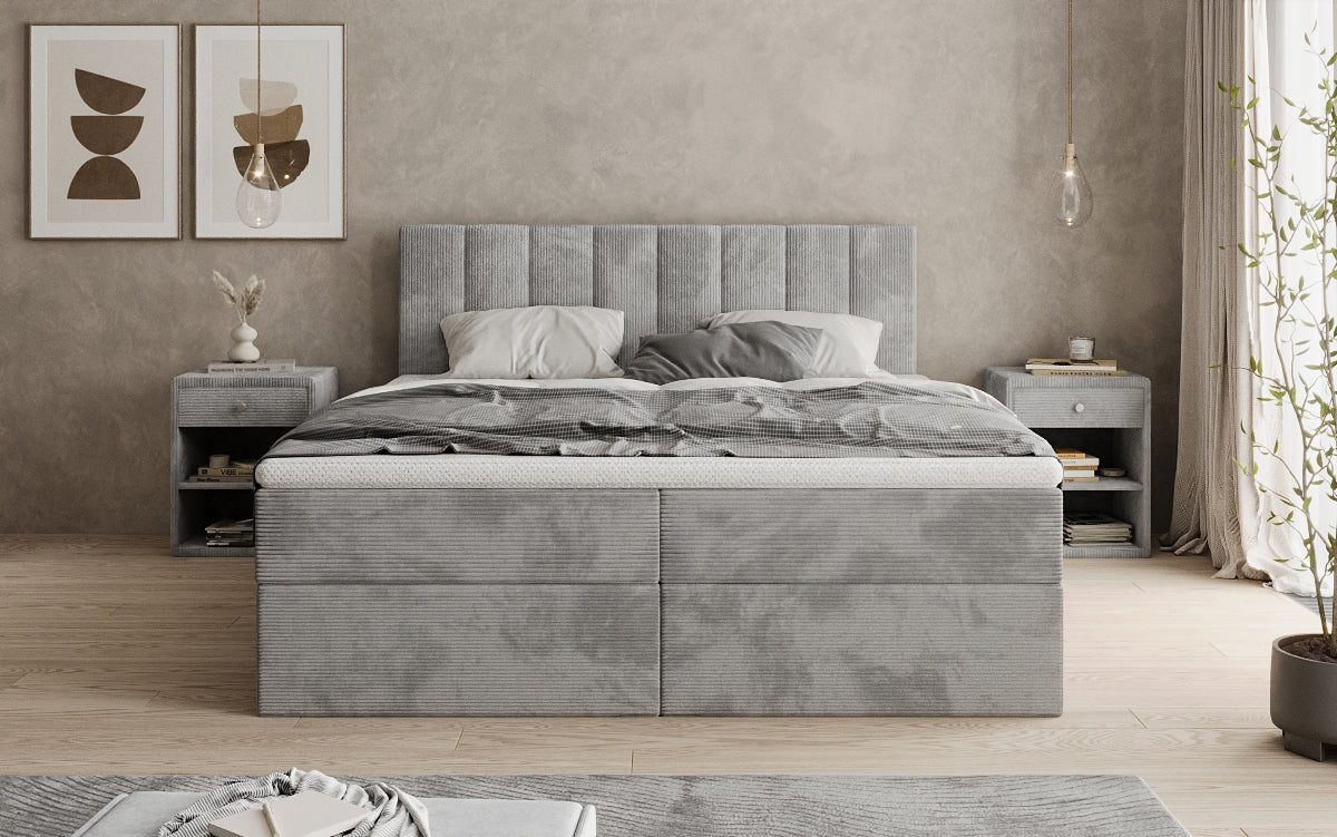 Boxspringbed Sofia in Ribstof met opbergruimte