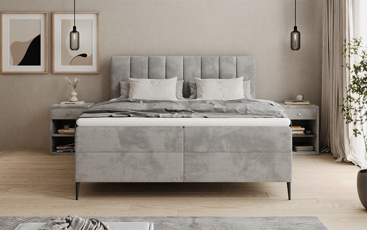 Boxspringbed Lucca in Ribstof met opbergruimte en poten