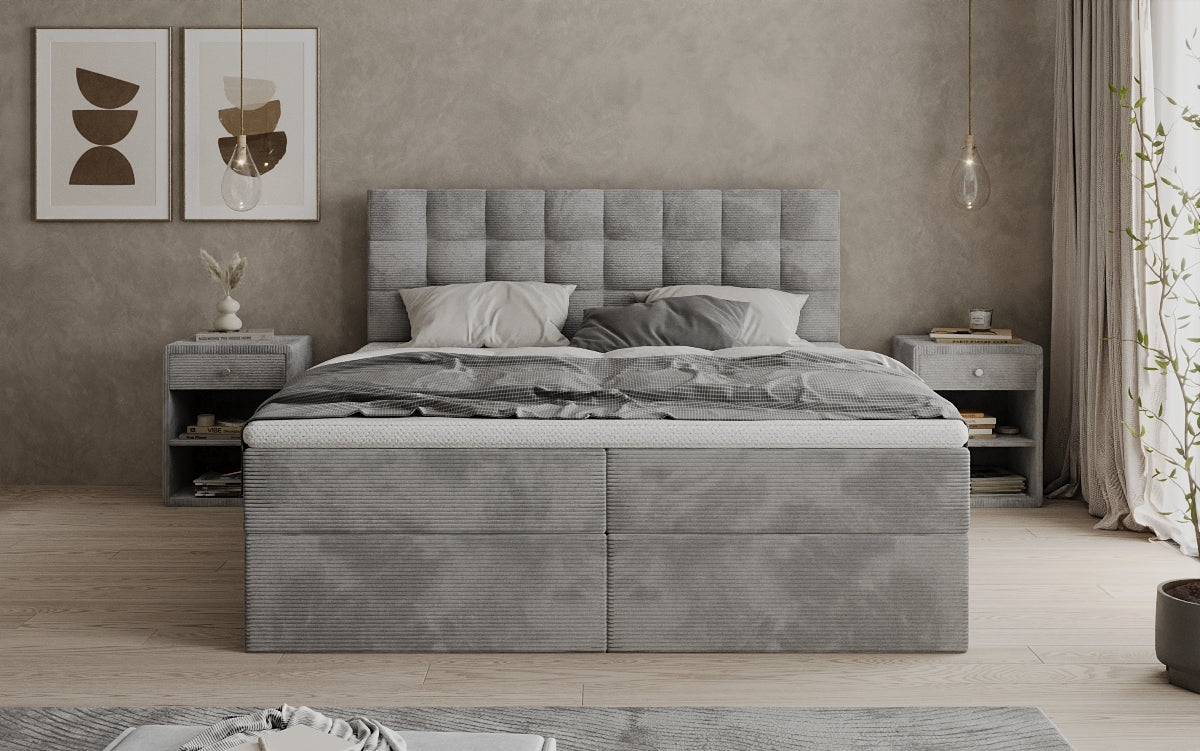 Boxspringbed Como in Ribstof met opbergruimte