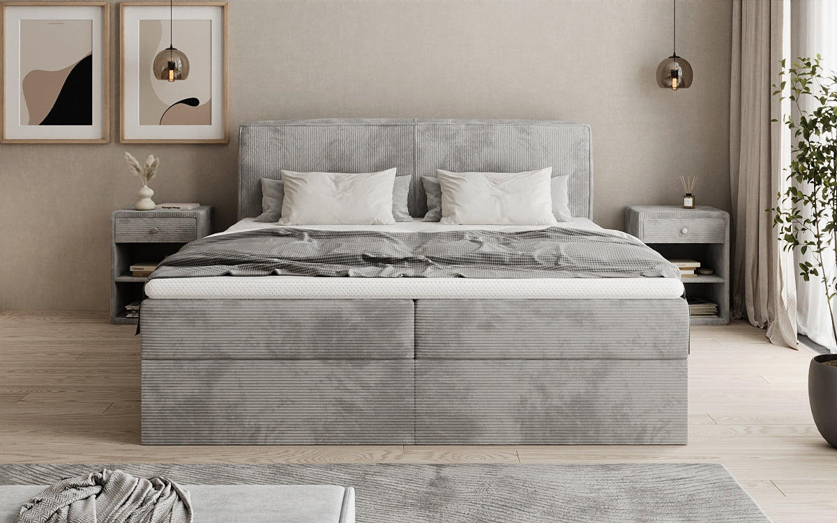 Boxspringbed Marea in Ribstof met opbergruimte