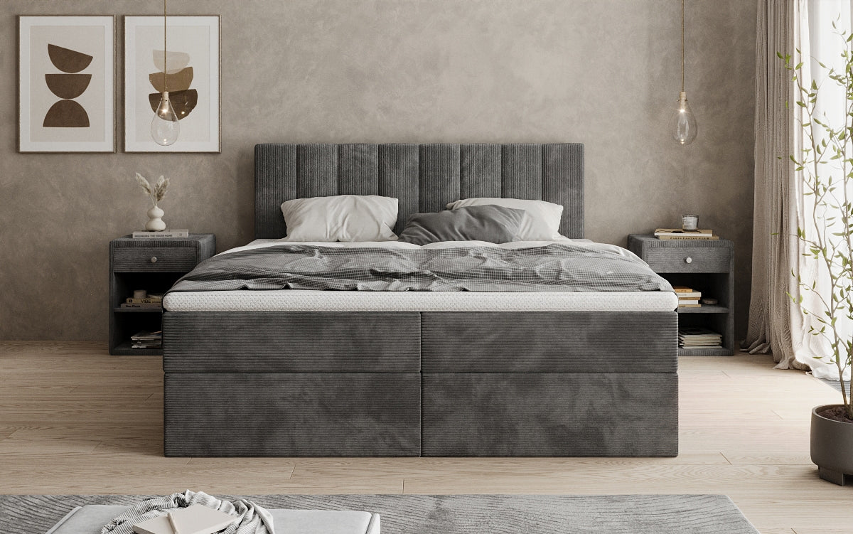 Boxspringbed Sofia in Ribstof met opbergruimte