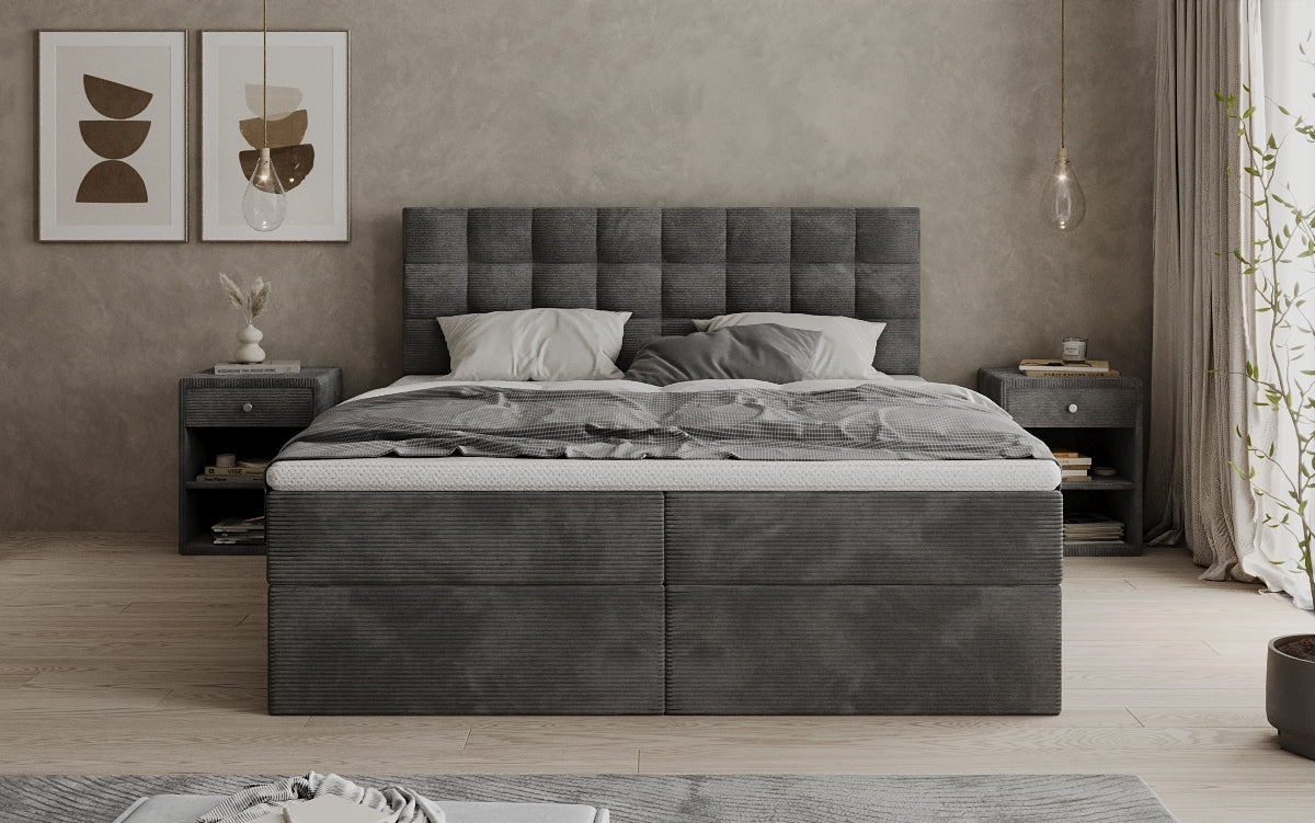 Boxspringbed Como in Ribstof met opbergruimte