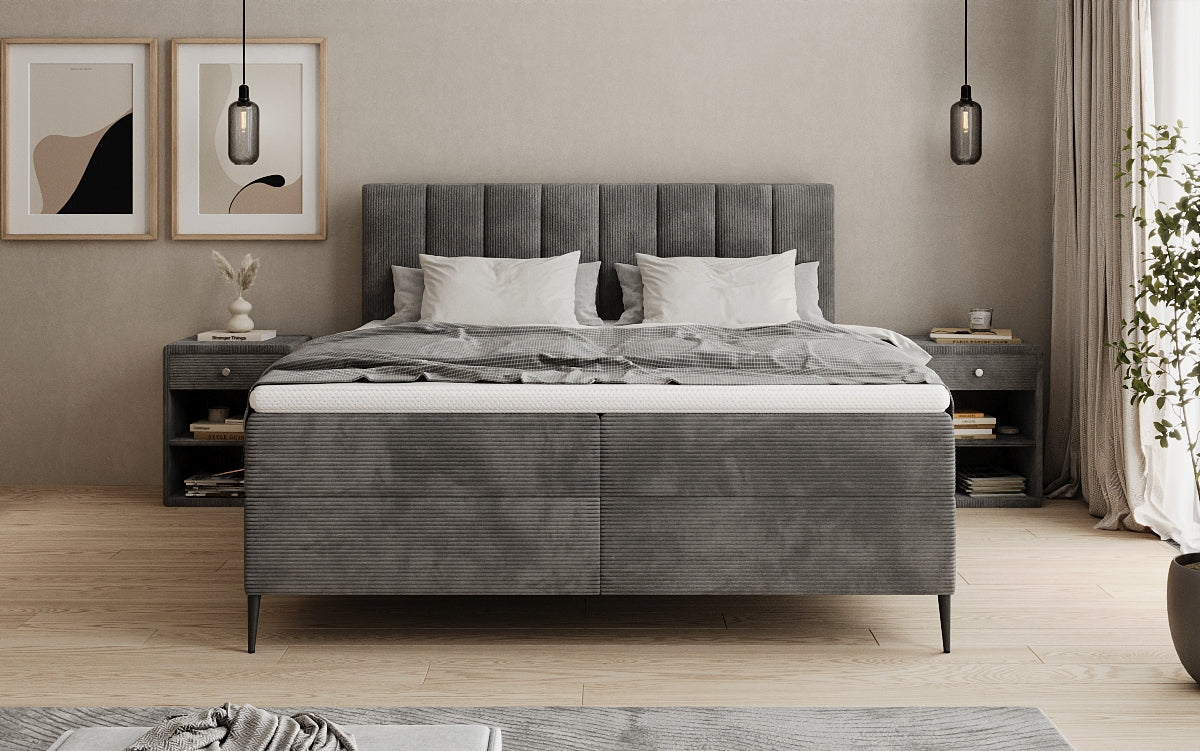 Boxspringbed Lucca in Ribstof met opbergruimte en poten