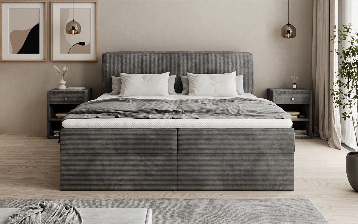 Boxspringbed Marea in Ribstof met opbergruimte