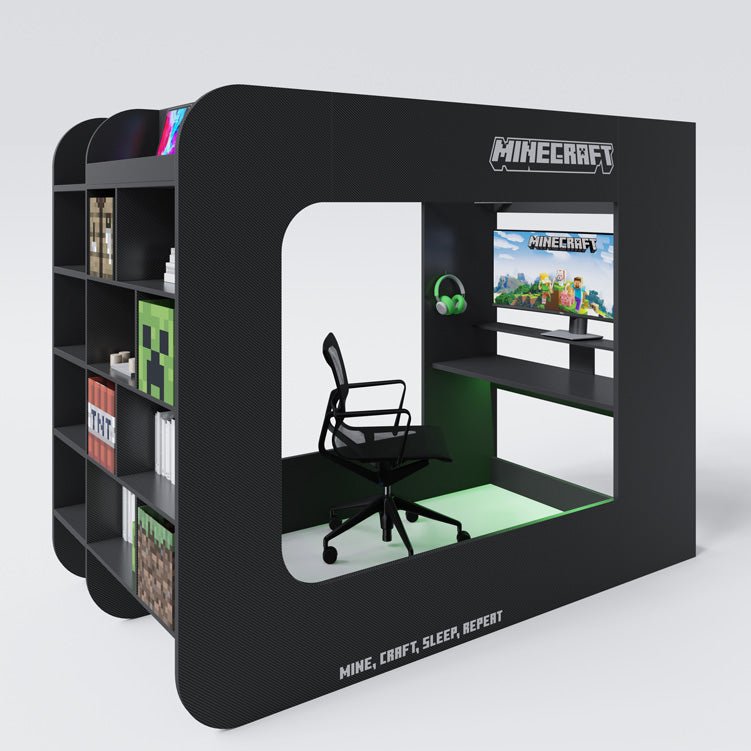 Minecraft Gaming-huisbed „BaseCamp XL“ met bureau & plank