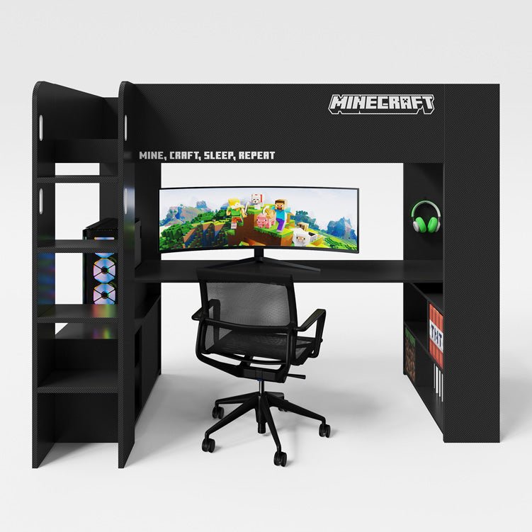 Minecraft Gaming-huisbed "BaseCamp" met bureau & plank