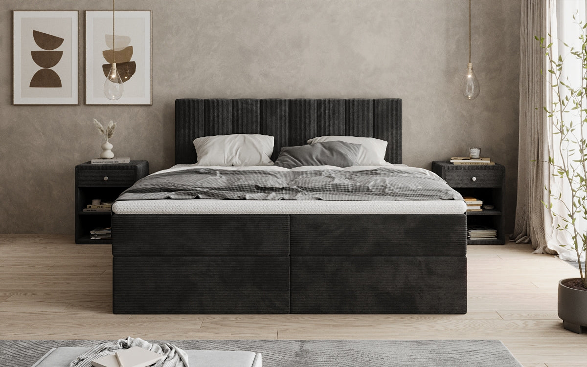 Boxspringbed Sofia in Ribstof met opbergruimte