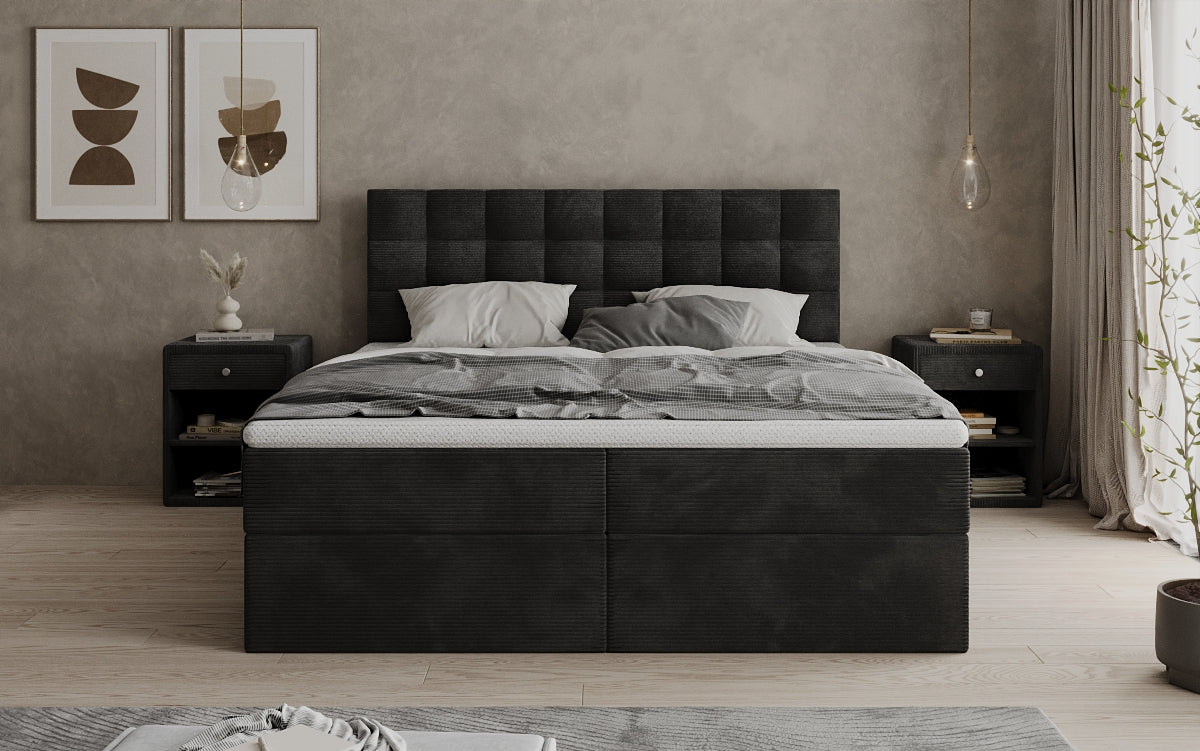 Boxspringbed Como in Ribstof met opbergruimte