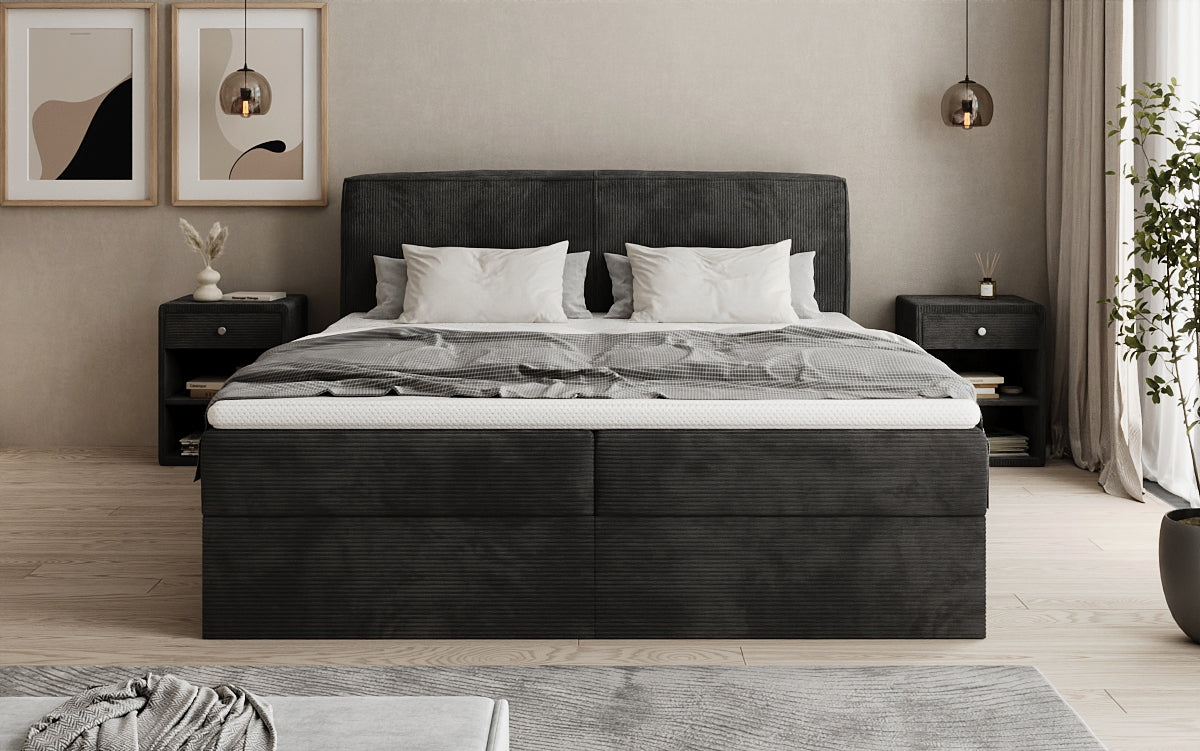 Boxspringbed Marea in Ribstof met opbergruimte