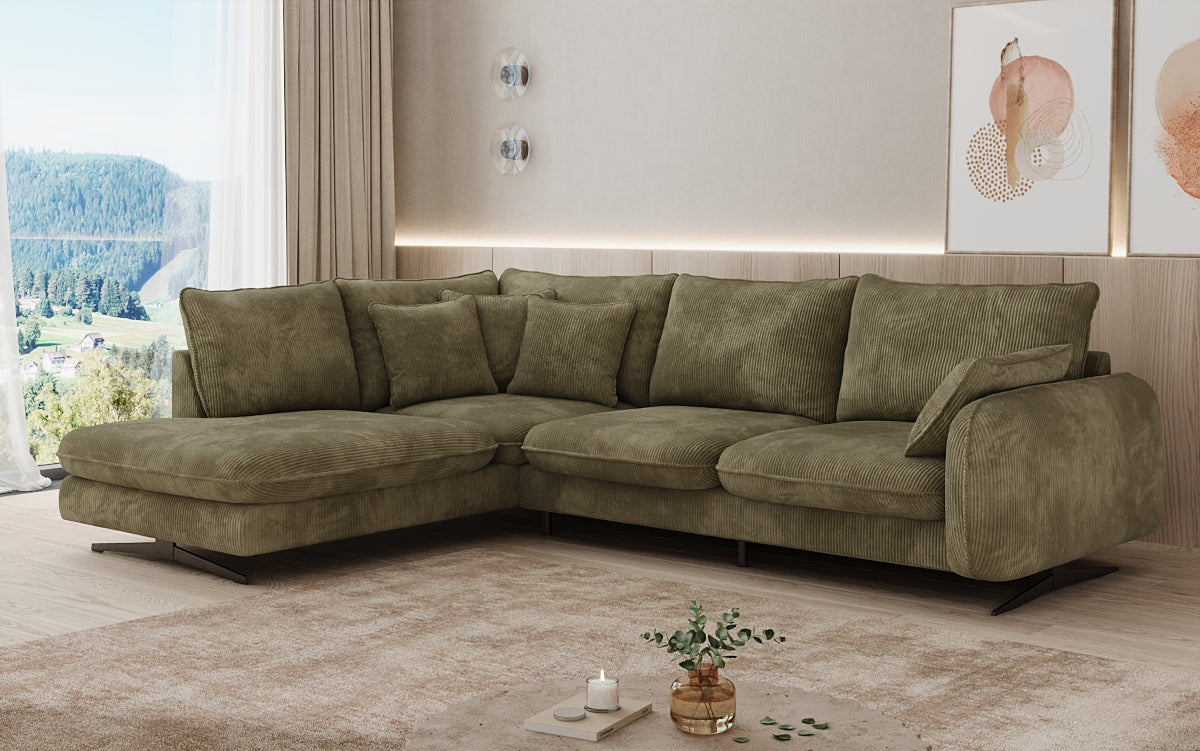 Designhoekbank Laguna met metalen poten in Ribstof