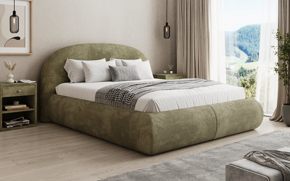 Design gestoffeerd bed Loop in Ribstof met opbergruimte