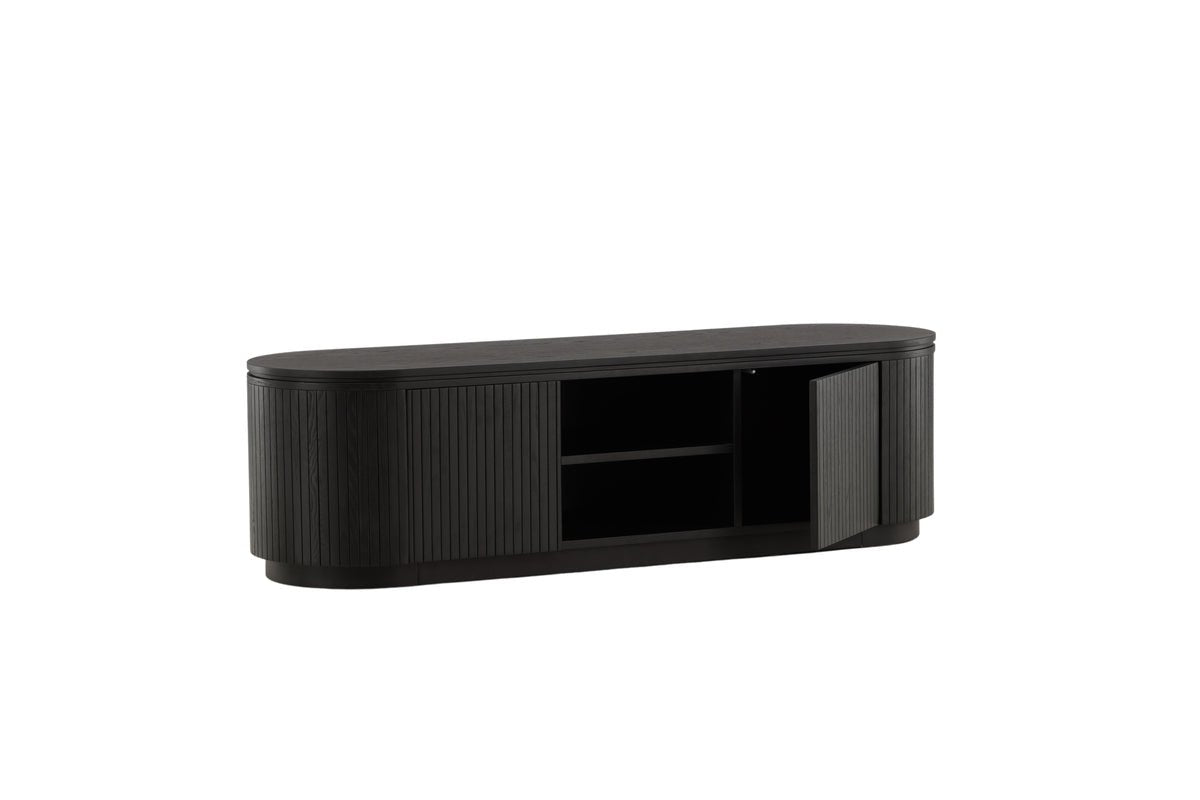 Designer TV-Lowboard Sundby – Zwart in Eikenlook met lamellenfront