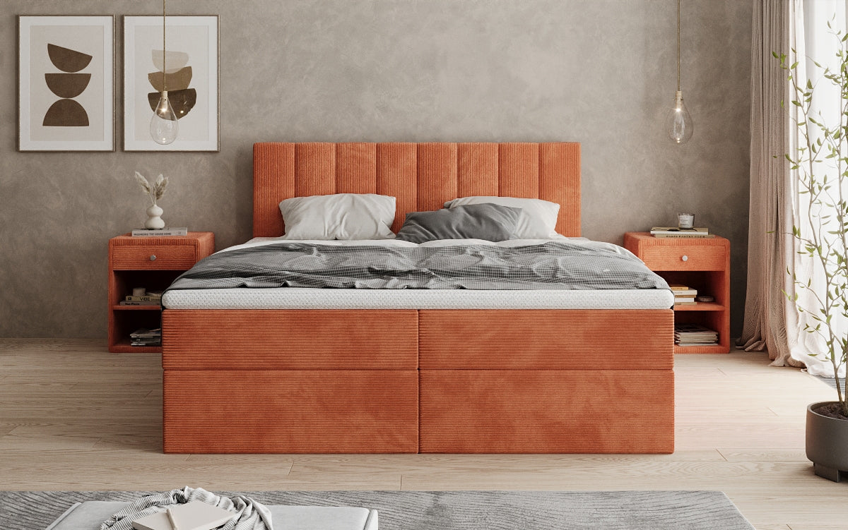 Boxspringbed Sofia in Ribstof met opbergruimte