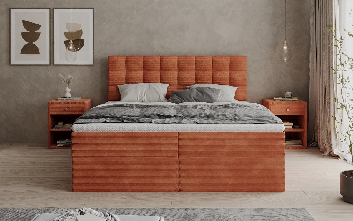 Boxspringbed Como in Ribstof met opbergruimte