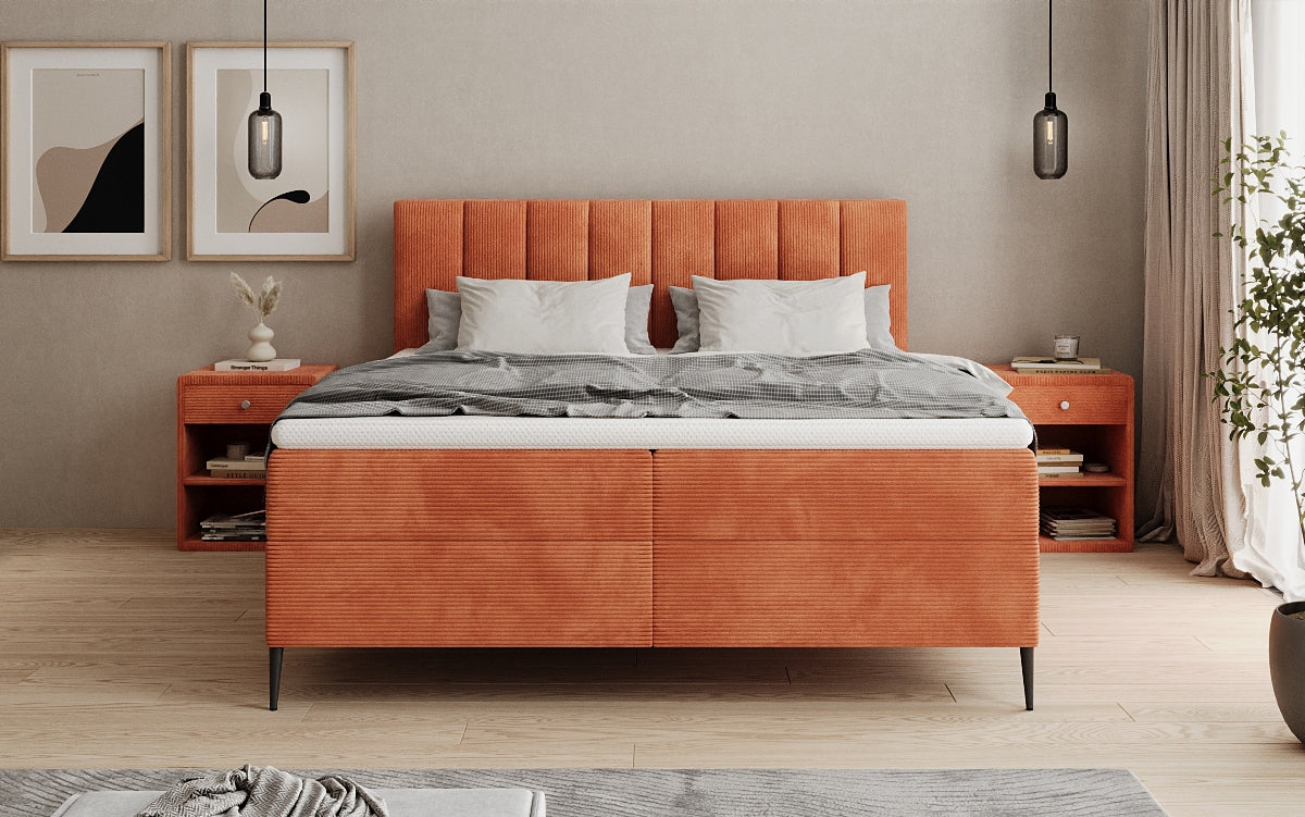 Boxspringbed Lucca in Ribstof met opbergruimte en poten