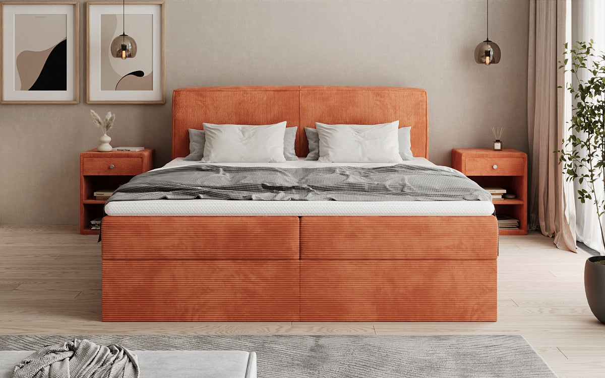 Boxspringbed Marea in Ribstof met opbergruimte