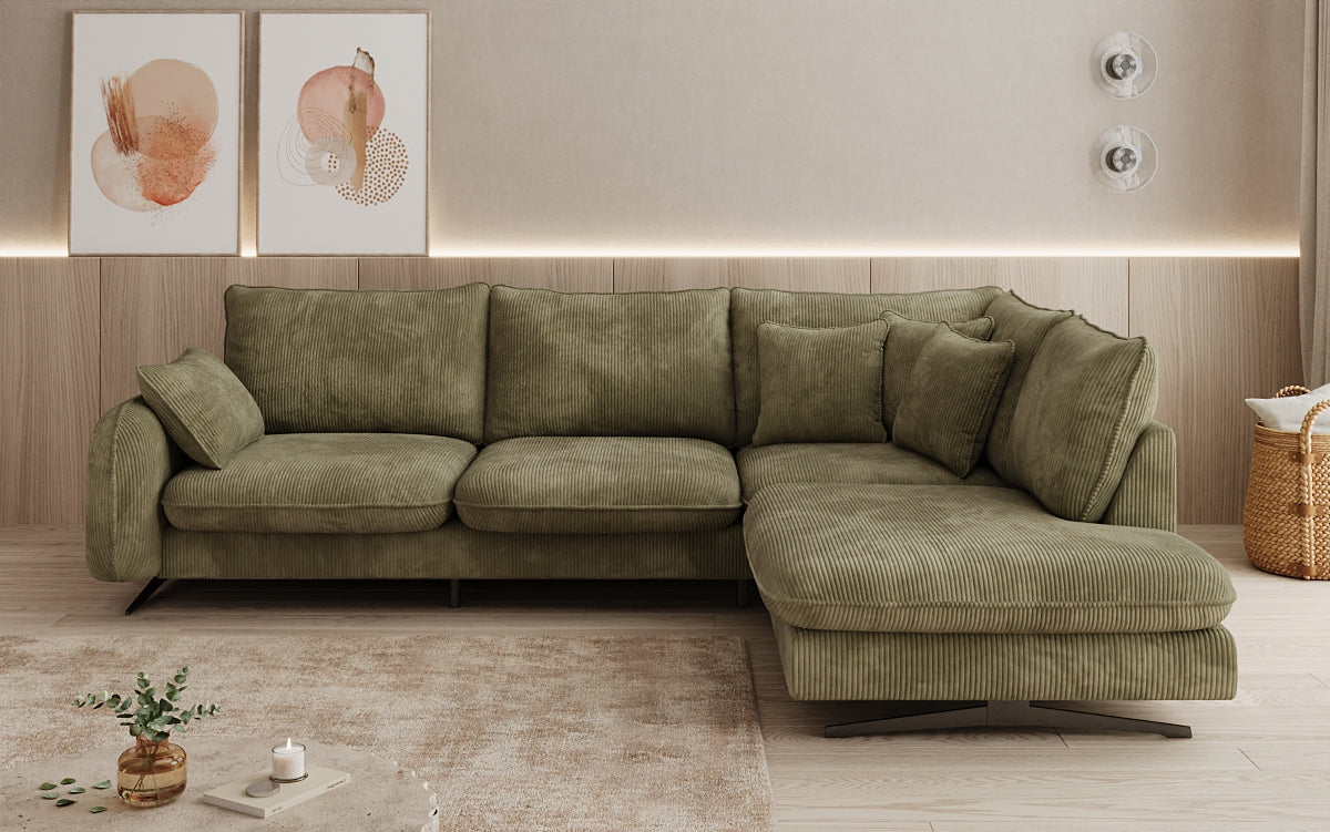 Designhoekbank Laguna met metalen poten in Ribstof
