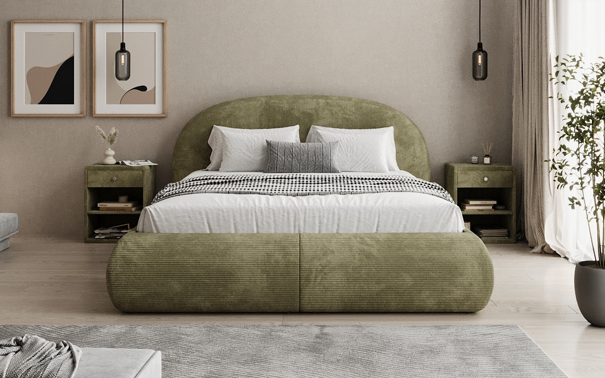 Design gestoffeerd bed Loop in Ribstof met opbergruimte