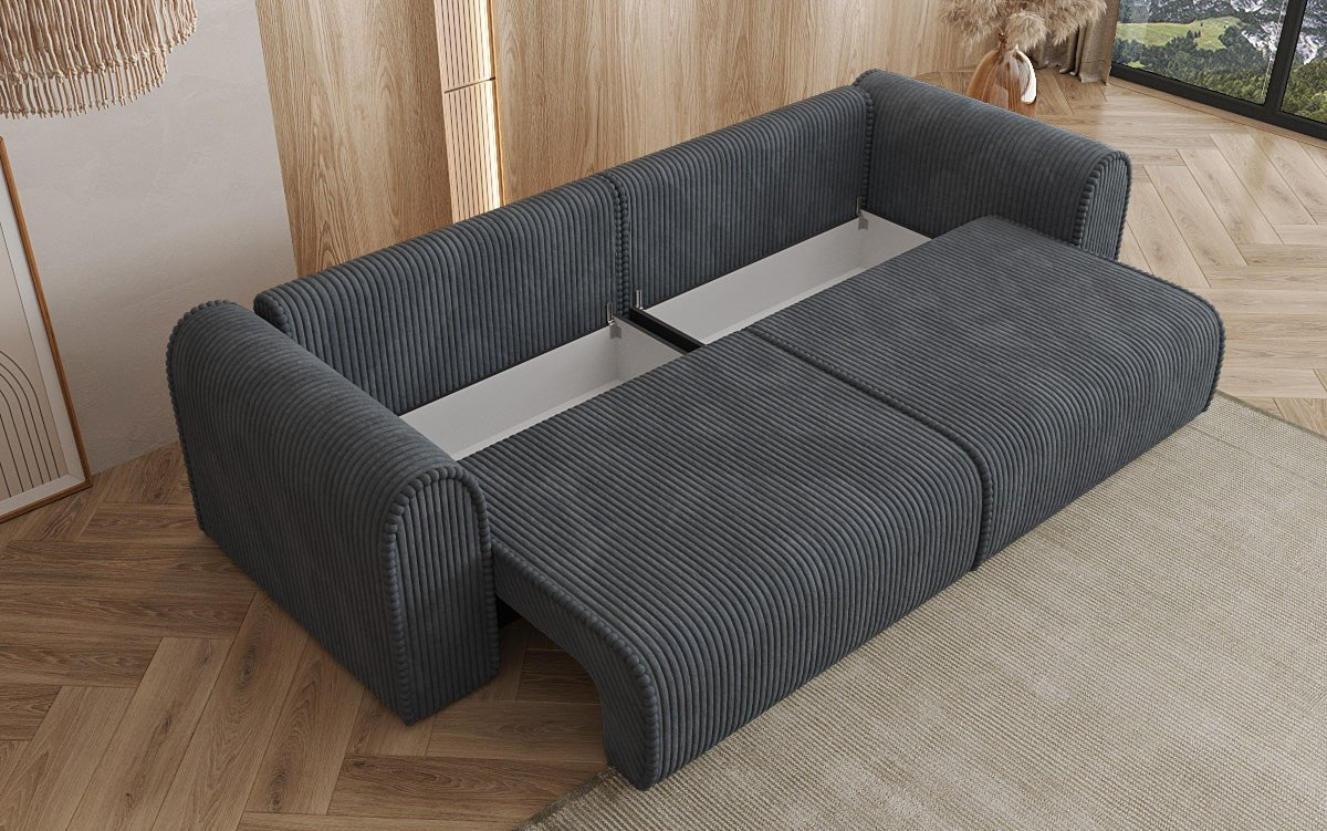 Designerbank Big Buddy 3-zits met slaapfunctie en opbergruimte in breed ribfluweel