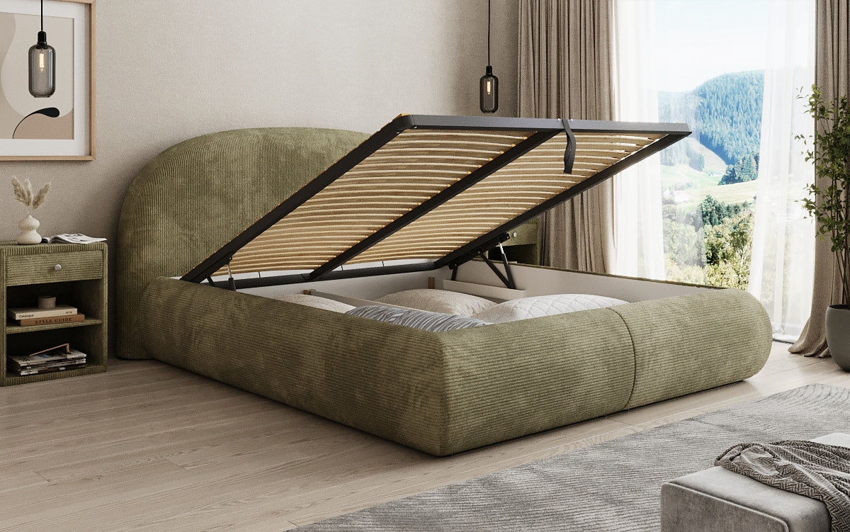 Design gestoffeerd bed Loop in Ribstof met opbergruimte