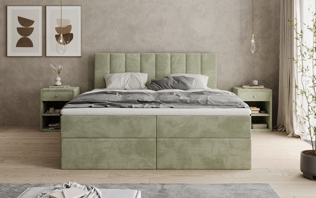 Boxspringbed Sofia in Ribstof met opbergruimte