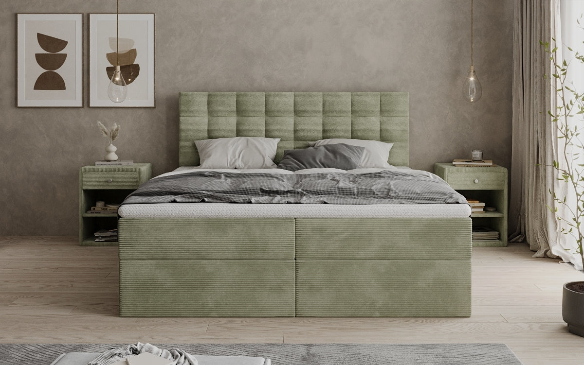 Boxspringbed Como in Ribstof met opbergruimte