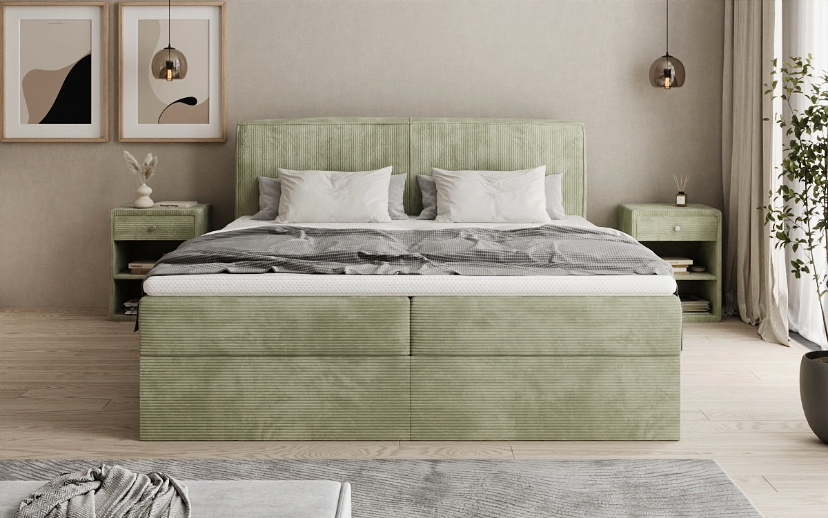 Boxspringbed Marea in Ribstof met opbergruimte