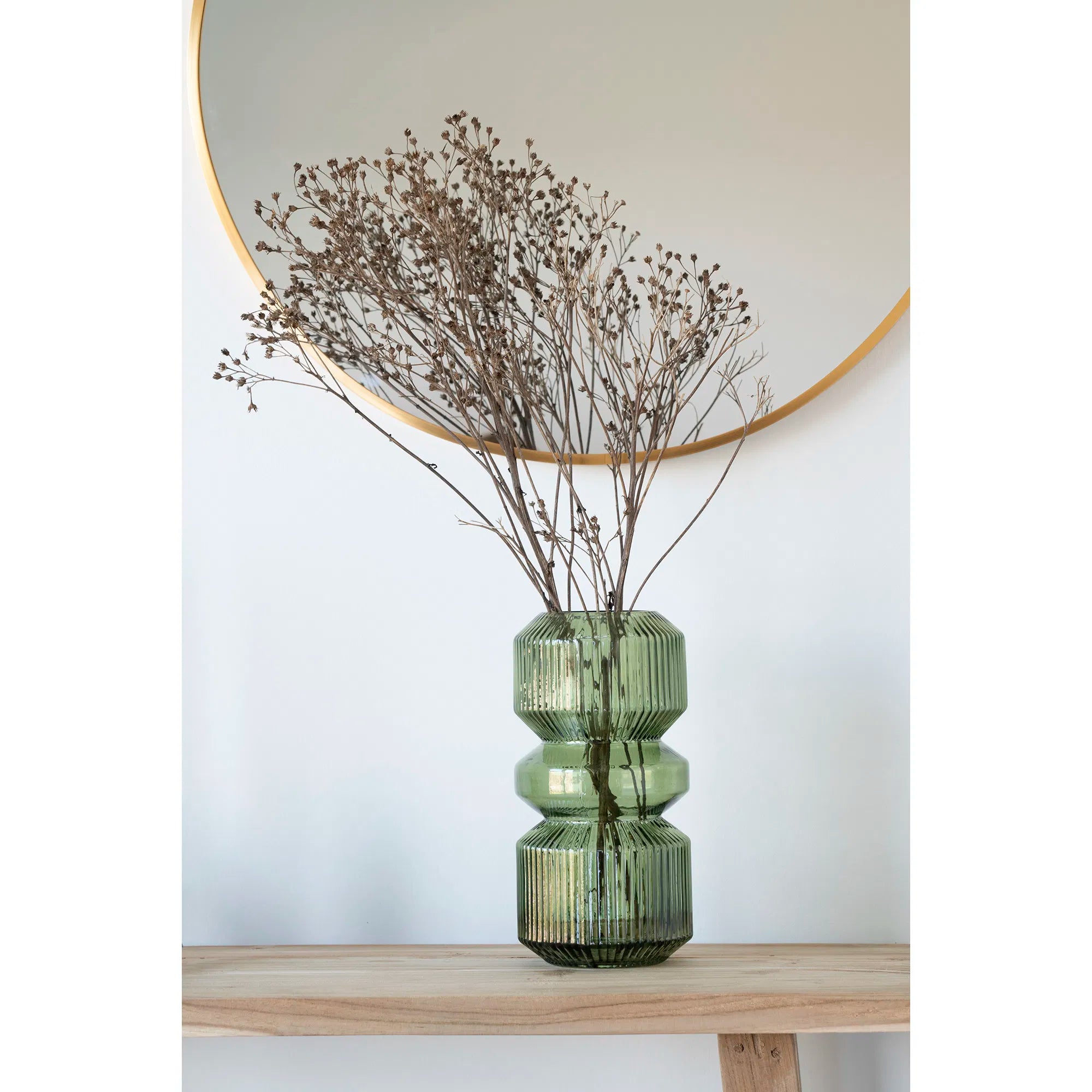 Vaas „Verdania“ in geribbeld groen glas