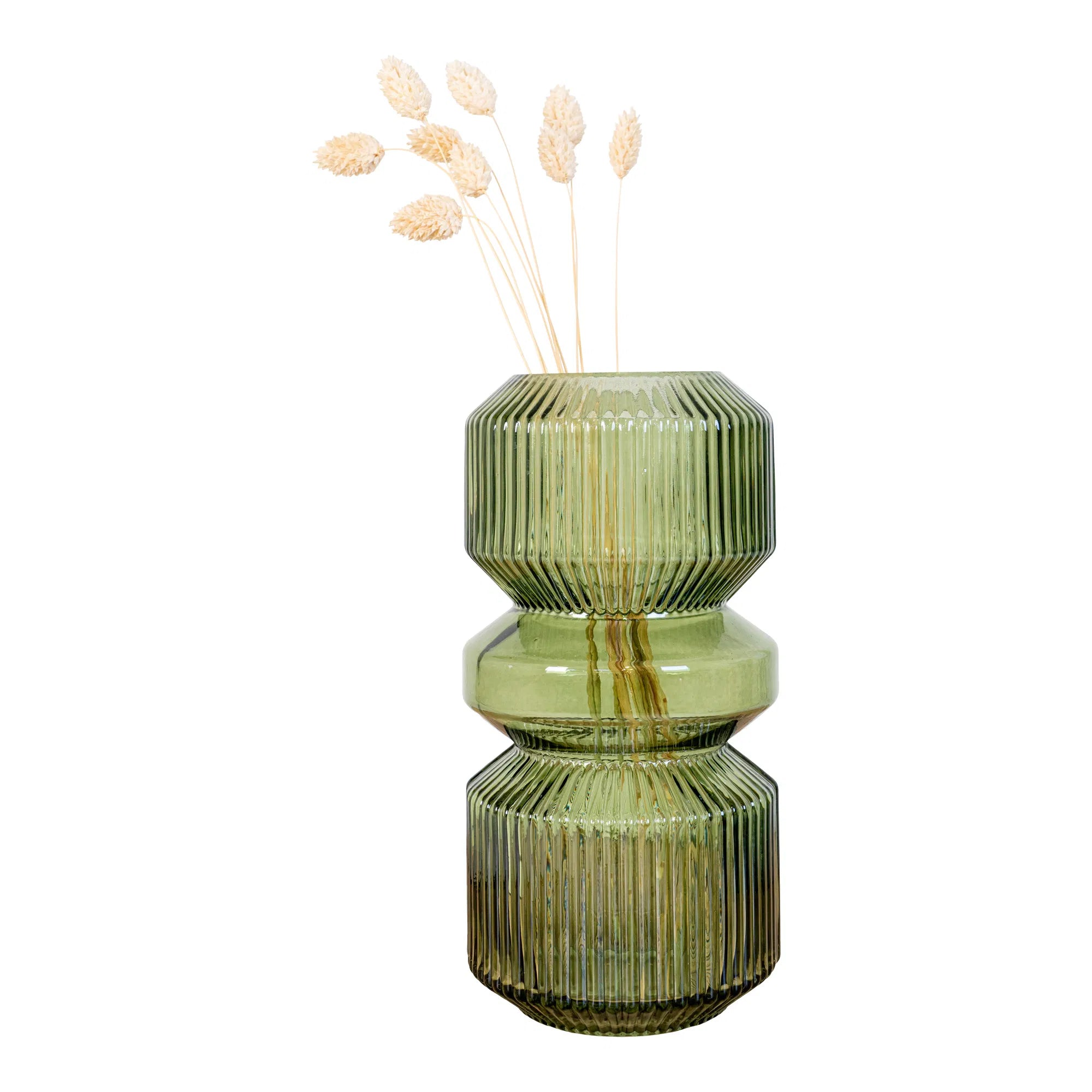 Vaas „Verdania“ in geribbeld groen glas