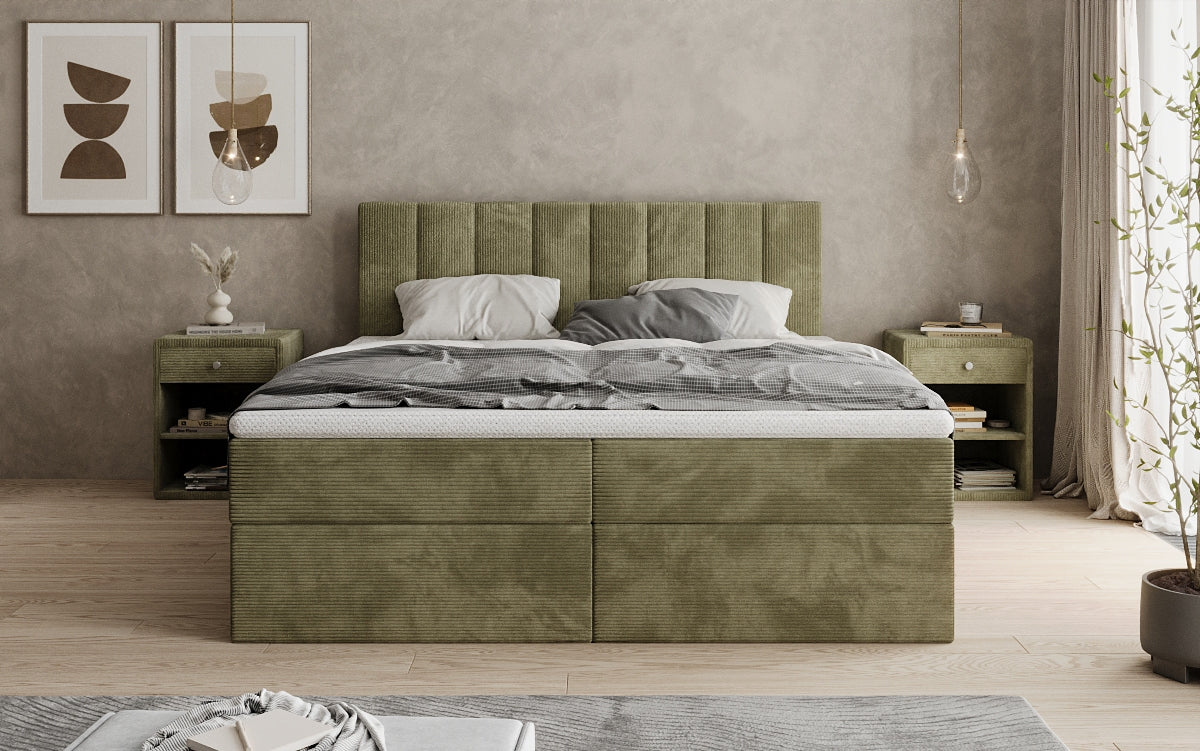 Boxspringbed Sofia in Ribstof met opbergruimte