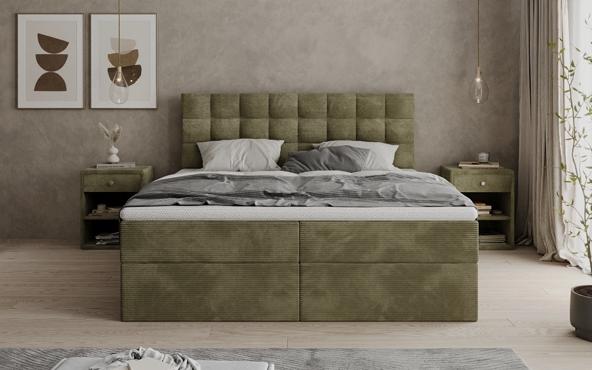 Boxspringbed Como in Ribstof met opbergruimte