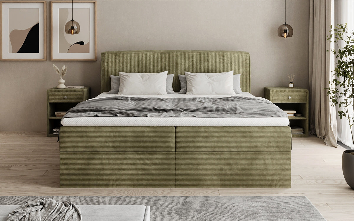 Boxspringbed Marea in Ribstof met opbergruimte