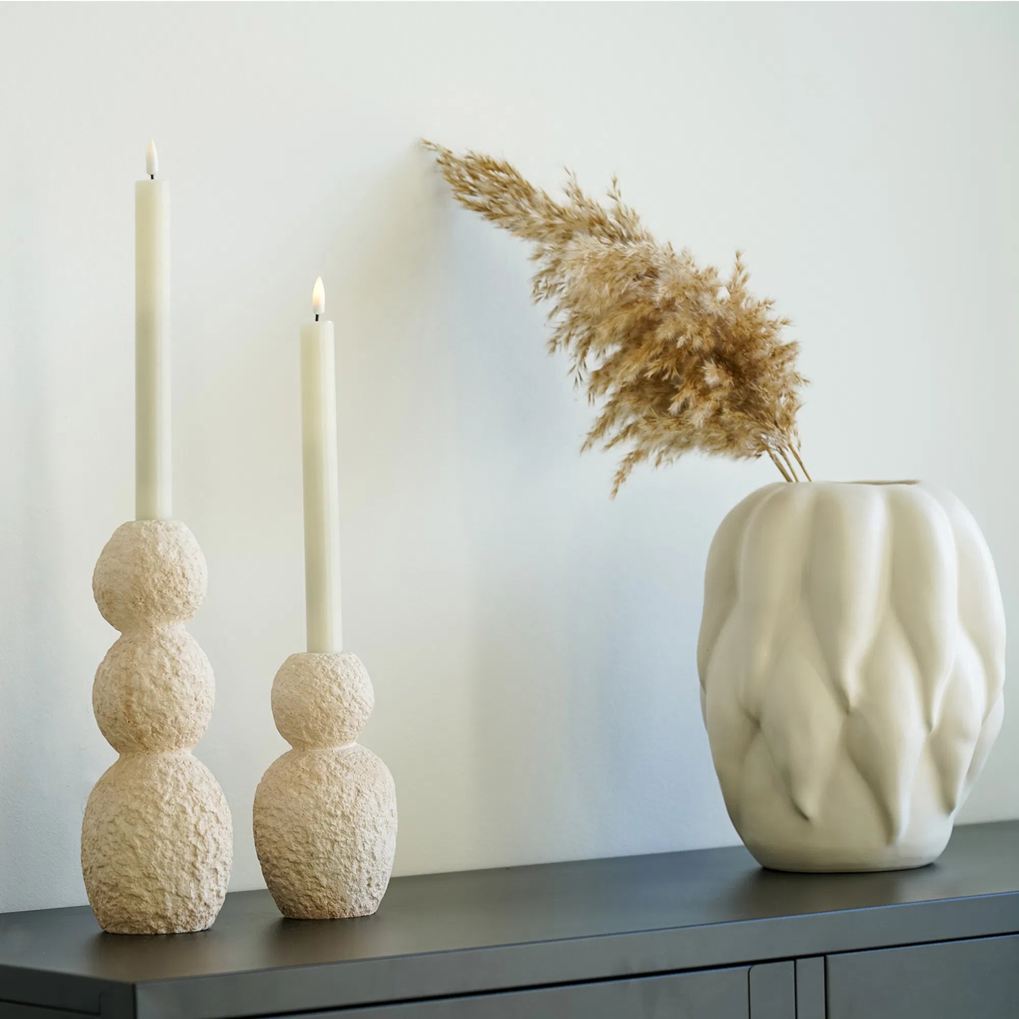 Kaarshouder-set „Roccia Duo“ – Cement in Beige