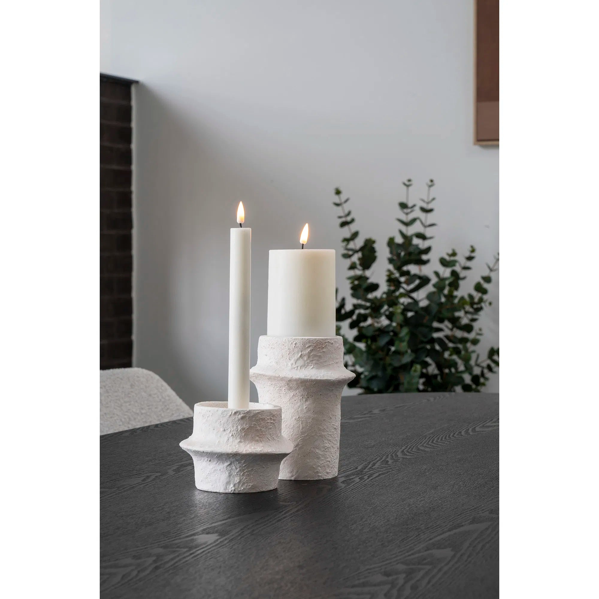 Kaarshouder-set „Bianco Duo“ – Cement in Wit