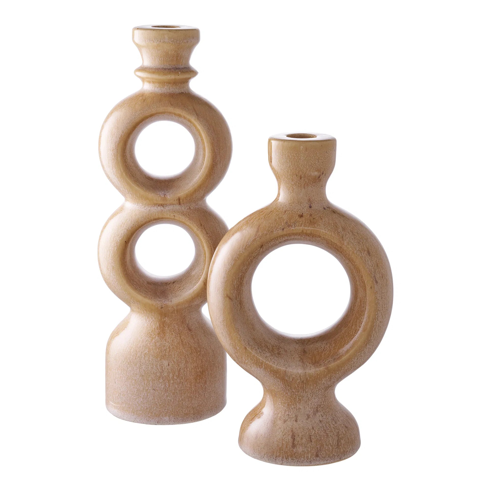 Kaarshouder-set „Anello Duo“ – keramiek in Bruin