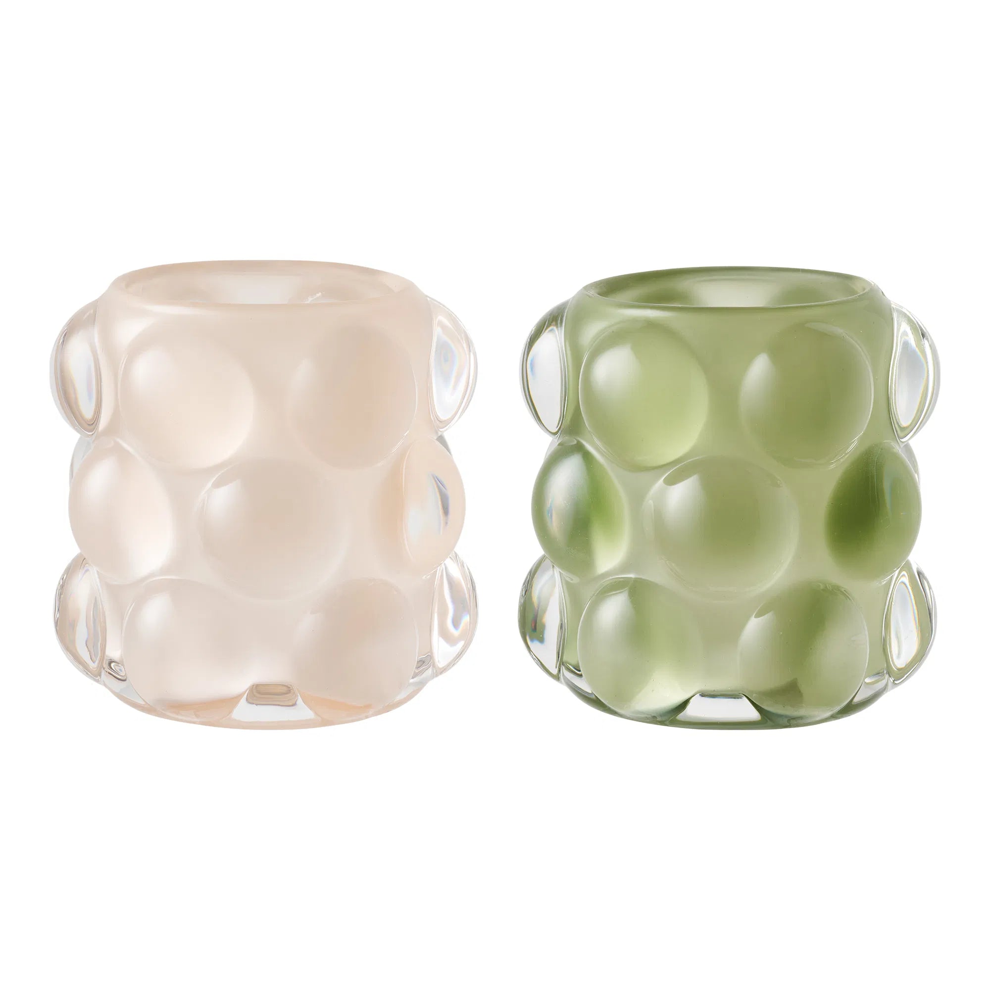 Kaarshouder-set „Bolla Duo“ – glas in Beige & Groen (2-delige set)